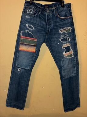 Polo by Ralph Lauren Blue Slim Straight Jeans with Multicolor Patchwork